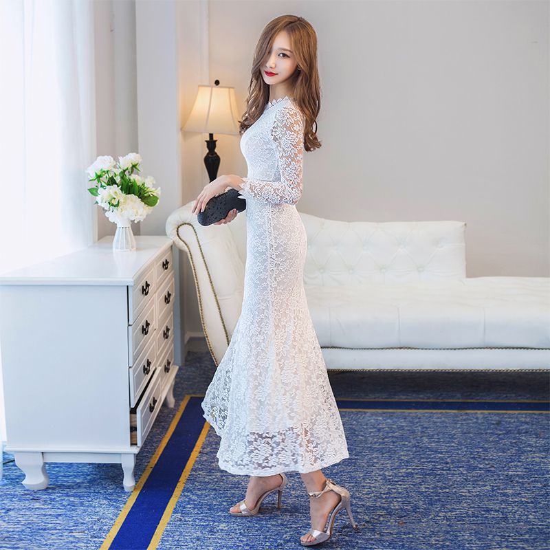 Robe Mi Longue Blanche, Robe De Cocktail Femme